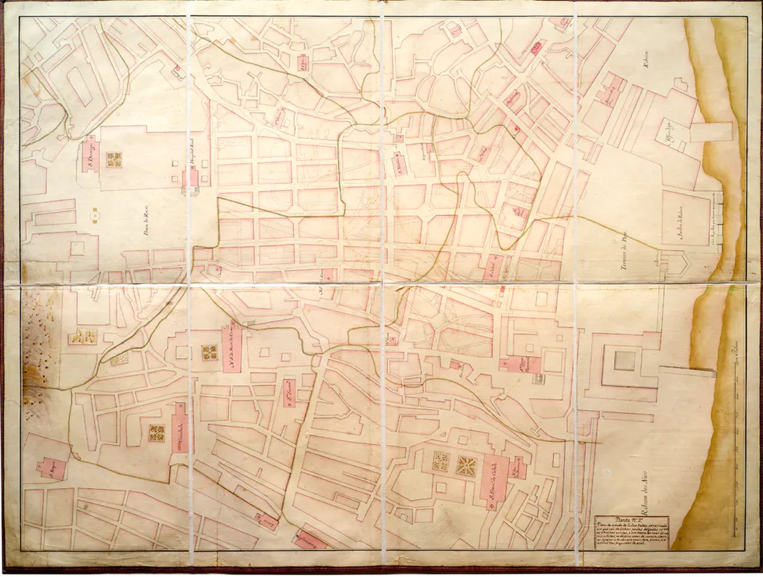 Planta nº 2 / Plano da Cidade de Lisboa baixa arruinada, 1755, desenho por José Domingues Poppe e  Elias Sebastião Poppe - MC.DES.0976 © Colecção do Museu de Lisboa /Câmara Municipal de Lisboa – EGEAC 