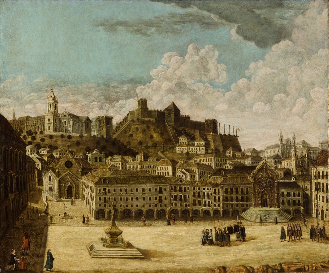 Plaza del Rossio (detalle), pintura de autor anónimo, basada en un grabado de Zuzarte de 1787 - colección privada.