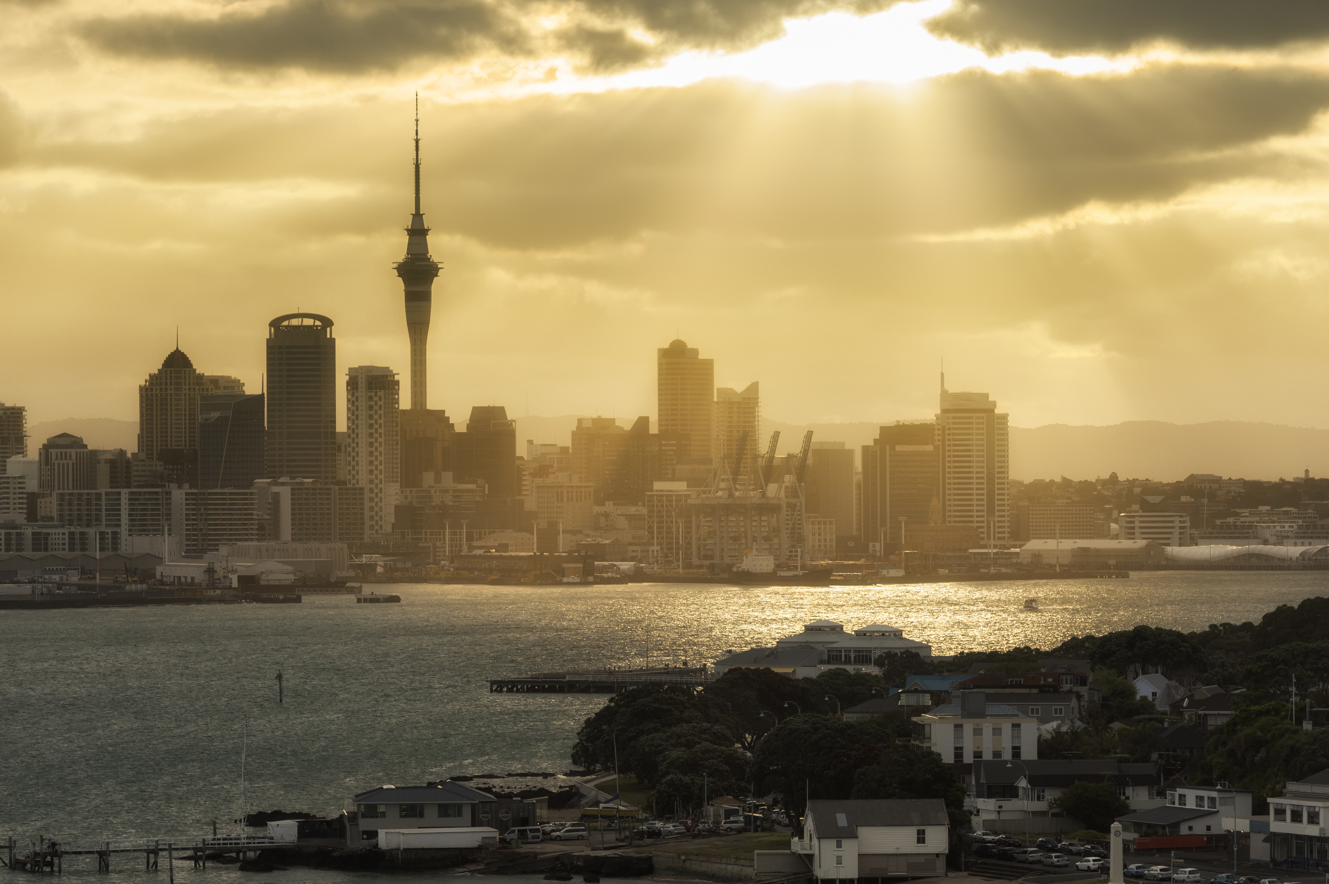 Golden sun over Auckland
