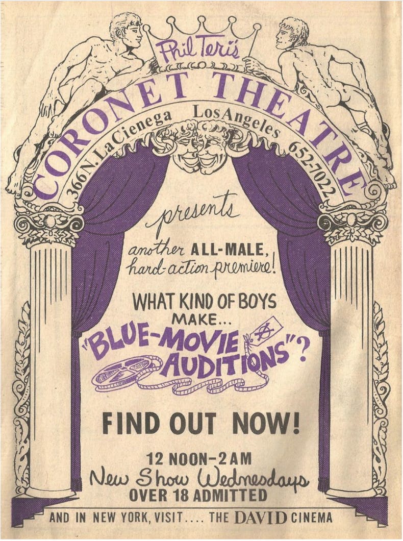 Ad for Tom DeSimone's Blue Movie Auditions, April 1972.