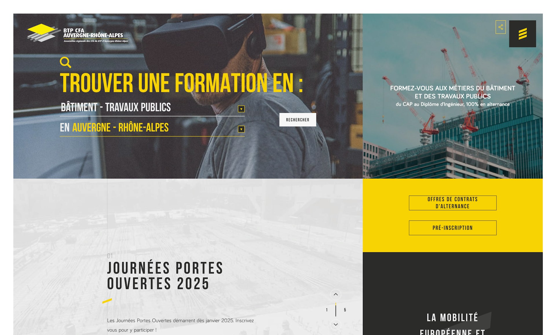 Capture d'écran du site btpcfa-aura.fr