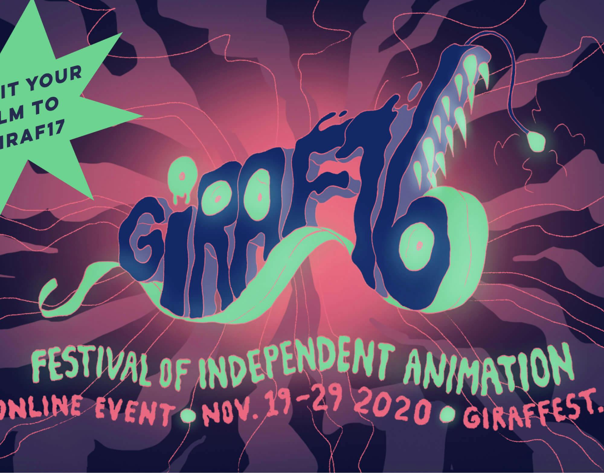 An event poster reading Giraf16: Festival of Independent Animation