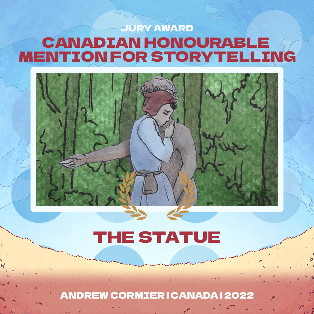 Text reads
"JURY AWARD
Canadian Honourable Mention for Storytelling
The State
Andrew Cormier Canada | 2022