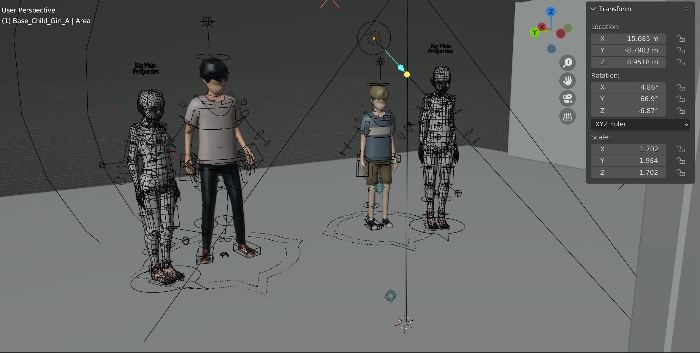 image of the Blender workplace with two models staged for a scene