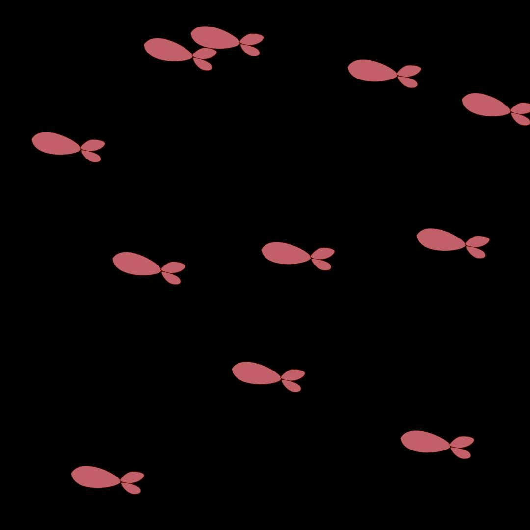 black background, with 11 small pink fish like shapes scattered about