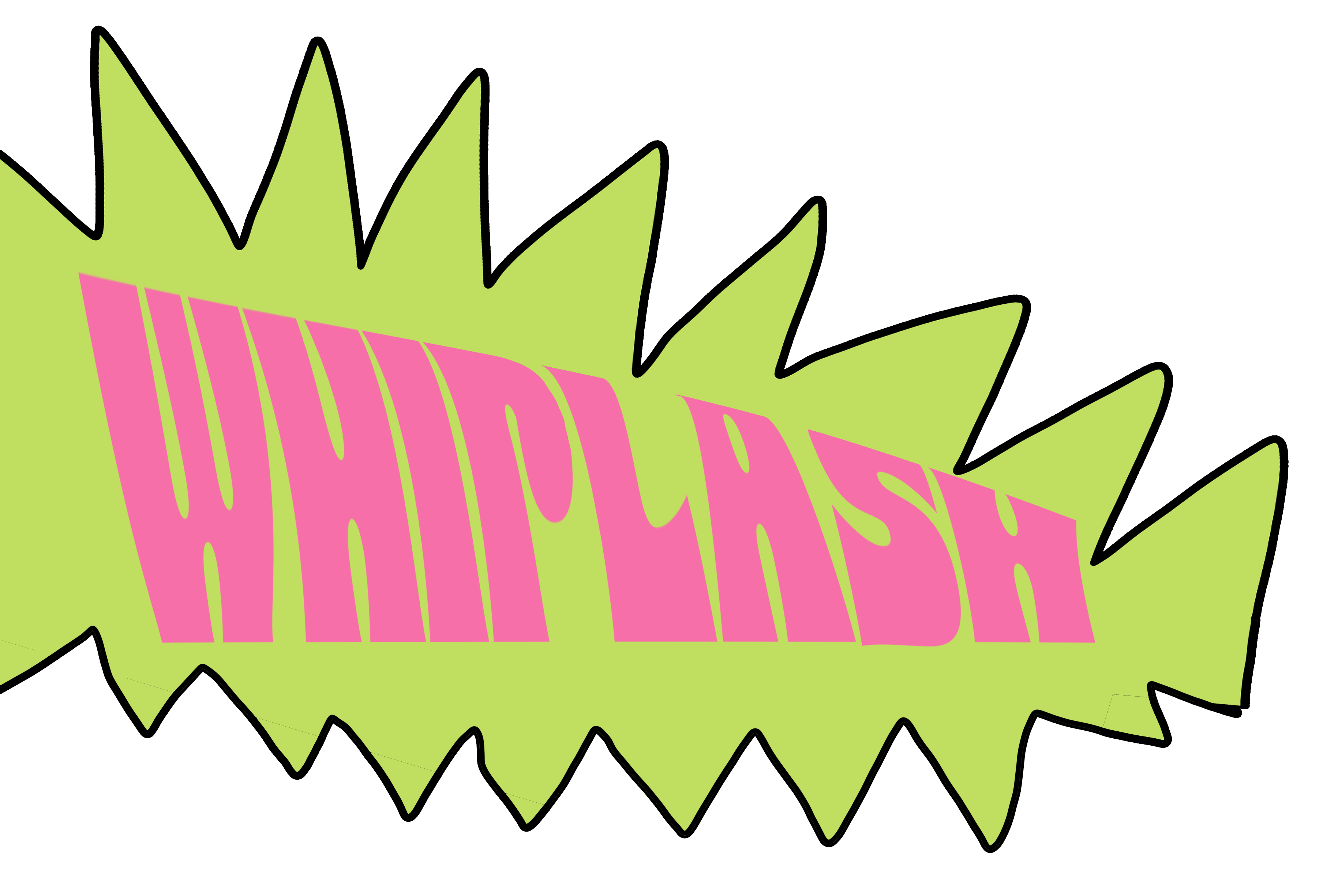 text reads "whiplash" on a cartoon "pow" symbol