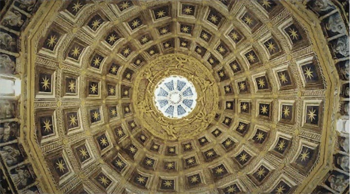 A view staring up at what looks like a cathedral ceiling