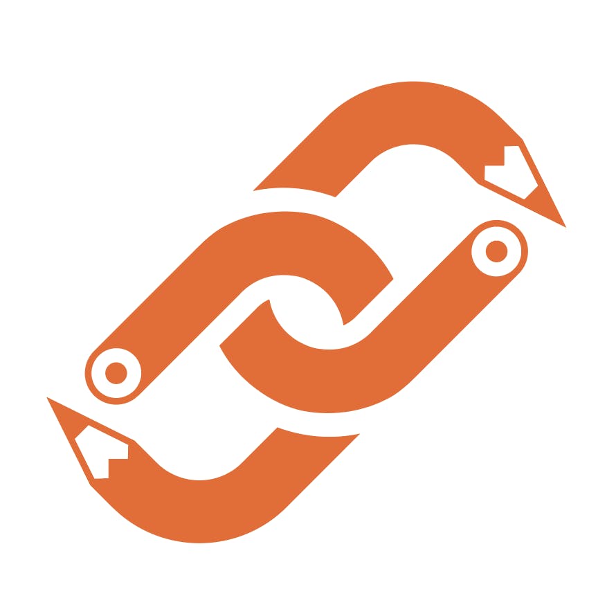 The Quickdraw logo pencil in the shape of a chain link. Orange on a white background.