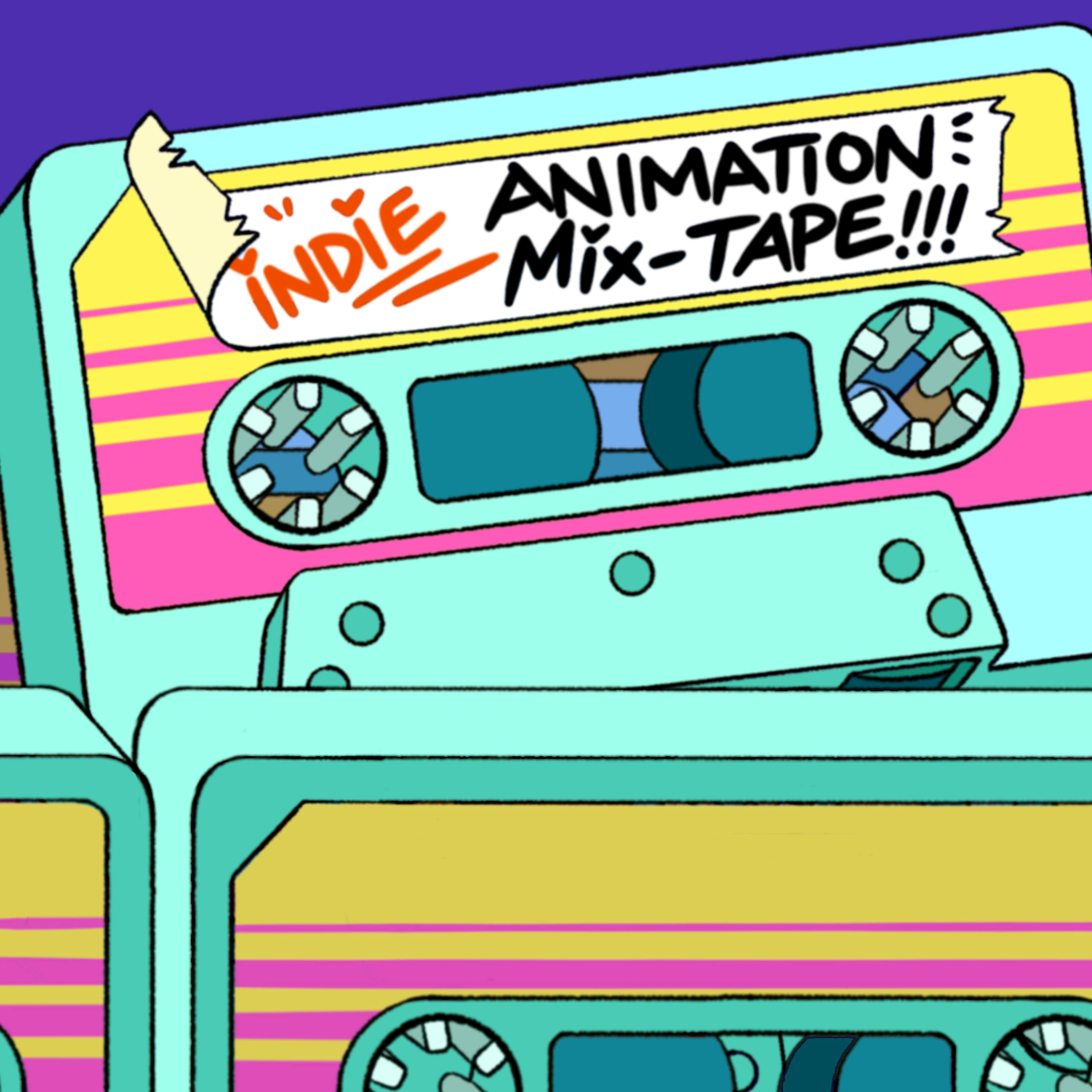 A tape labeled 'Indie Animation Mix-Tape!!!' pops out of a stack of tapes.