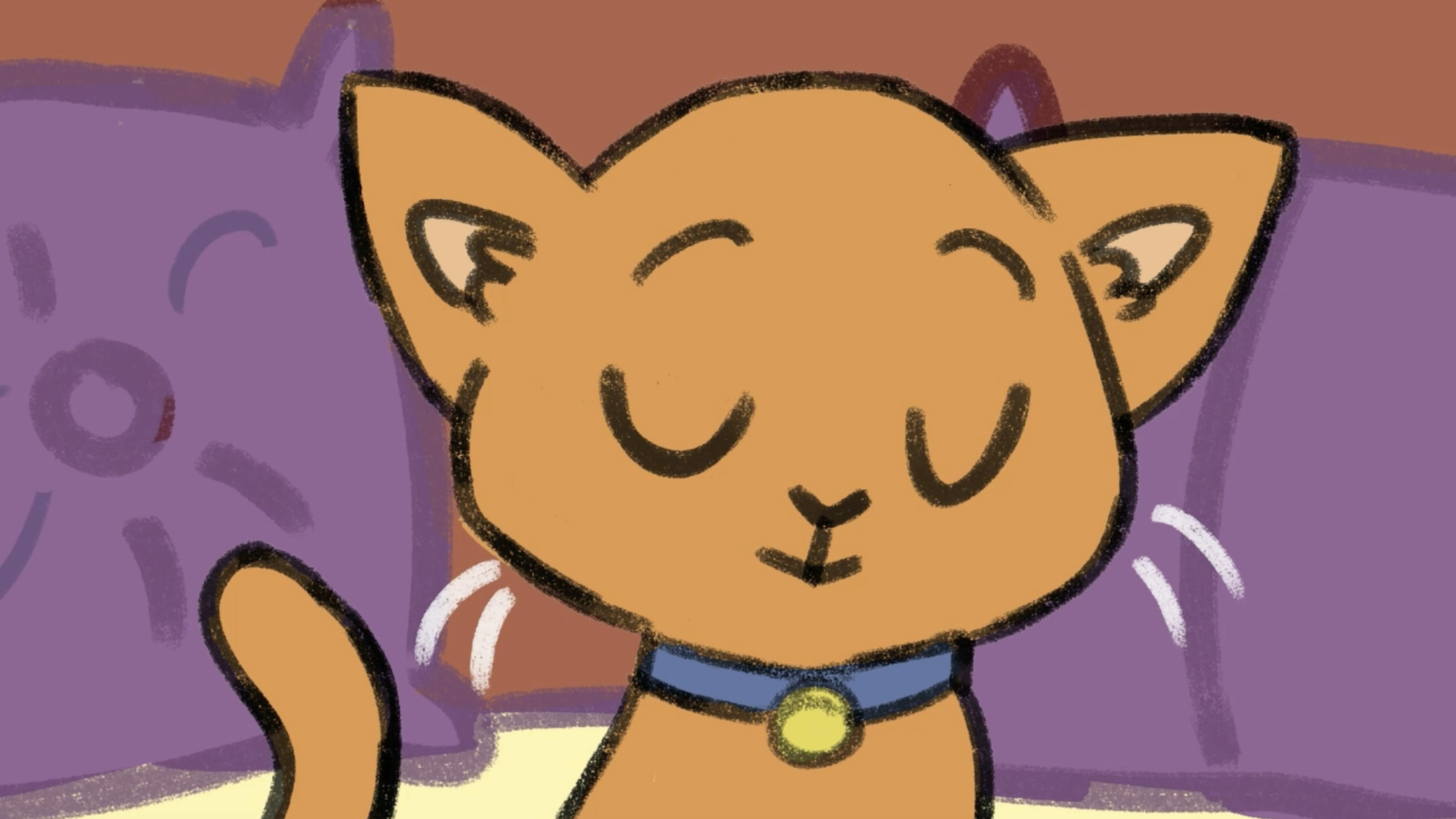 An illustration of a cat looking bashful
