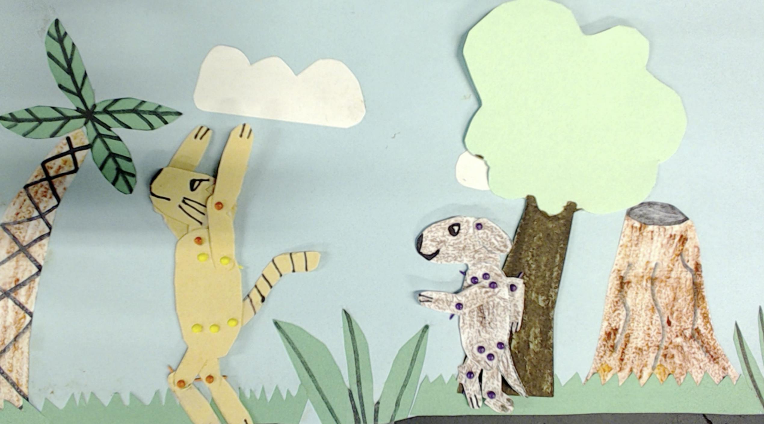 two stop motion animals running in a race. 