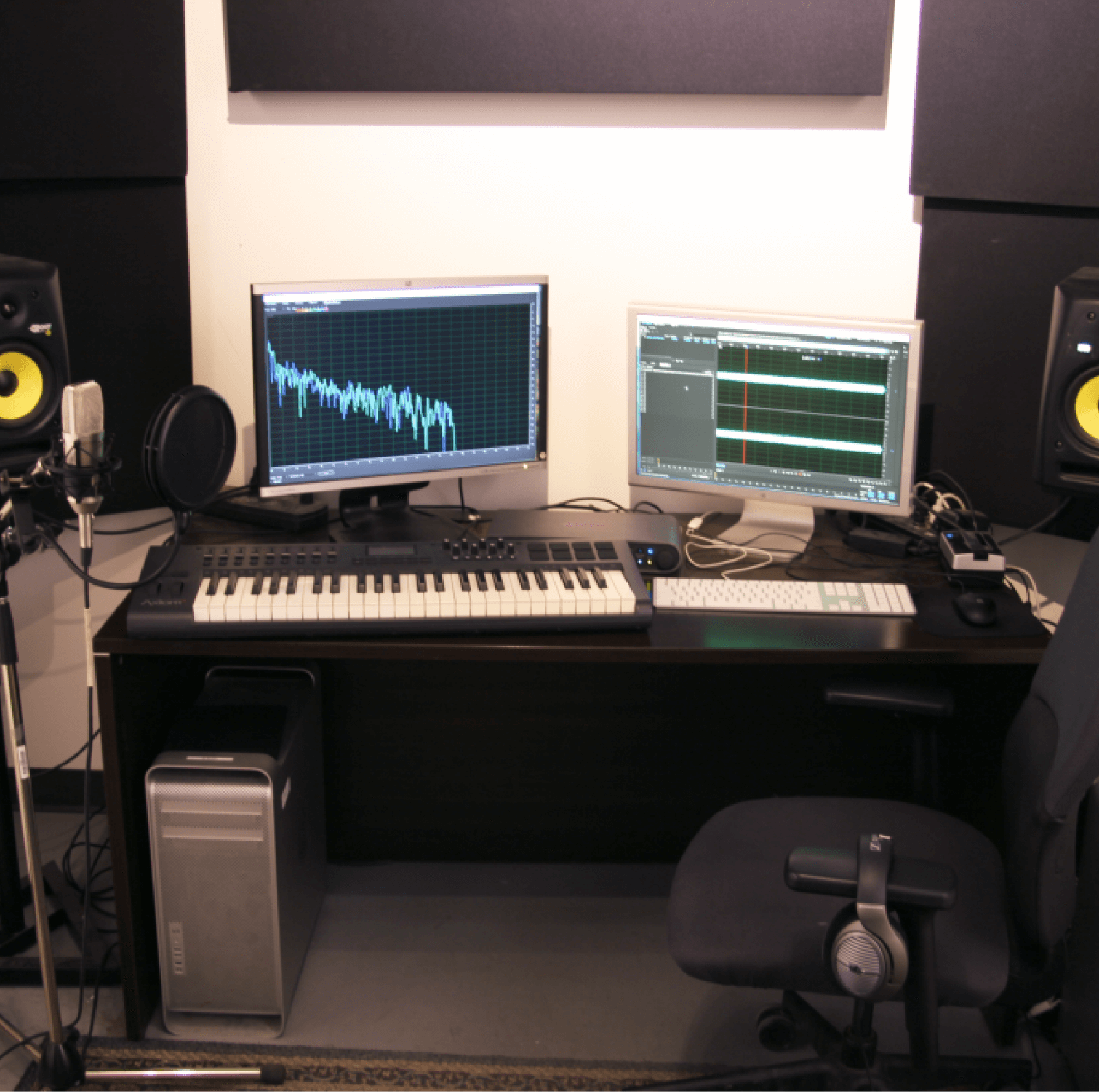 A photo of an audio mixing studio