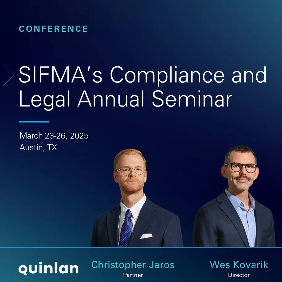 Christopher Jaros and Wes Kovarik announce they will attend SIFMA's Compliance and Legal Annual Seminar