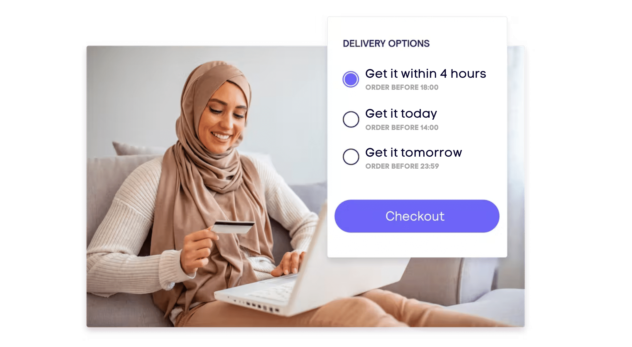 Woman selecting Ecommerce checkout delivery options