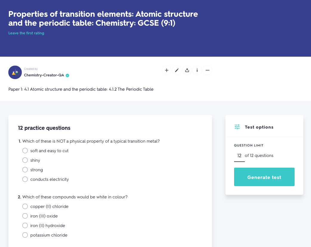 AQA GCSE Chemistry Practice Questions Quizlet