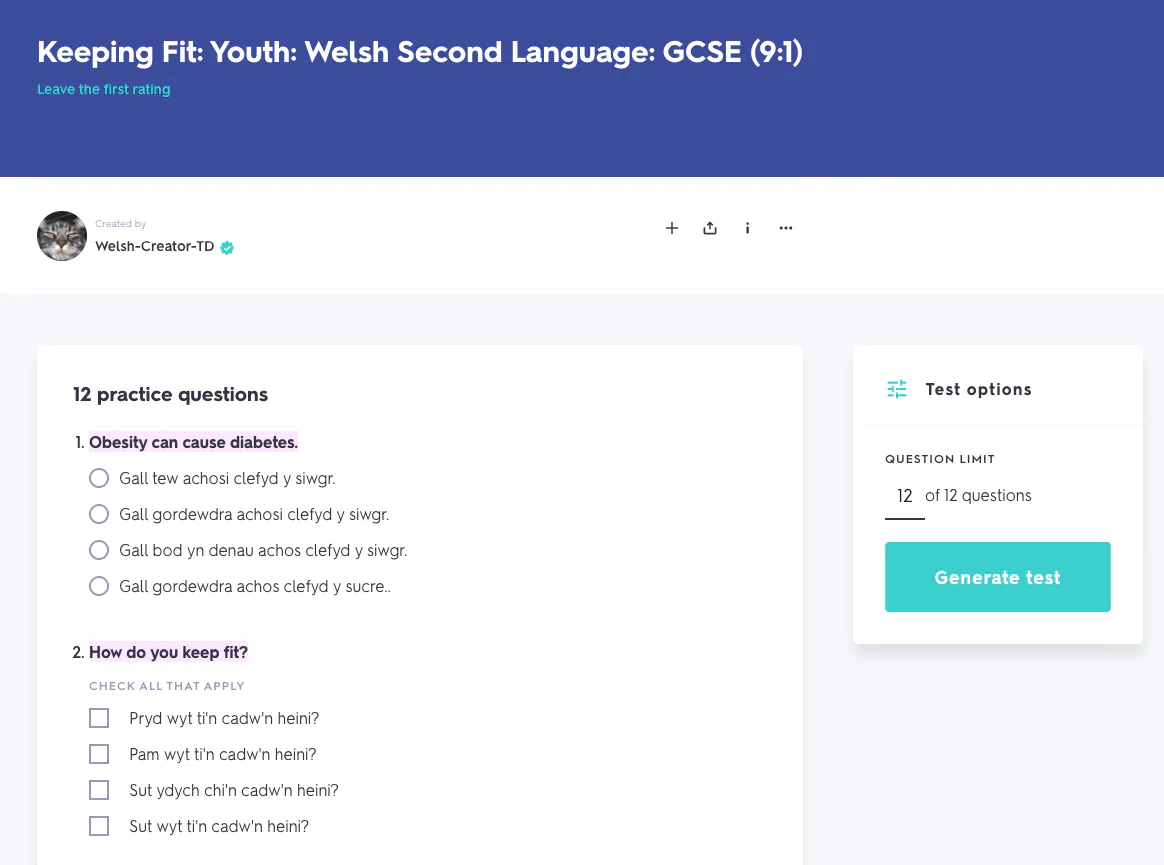 WJEC GCSE Welsh Second Language Practice Questions | Quizlet