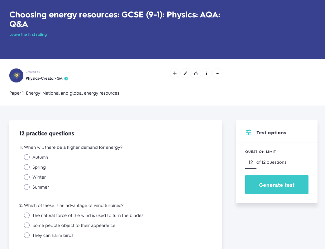 AQA GCSE Physics Practice Questions | Quizlet