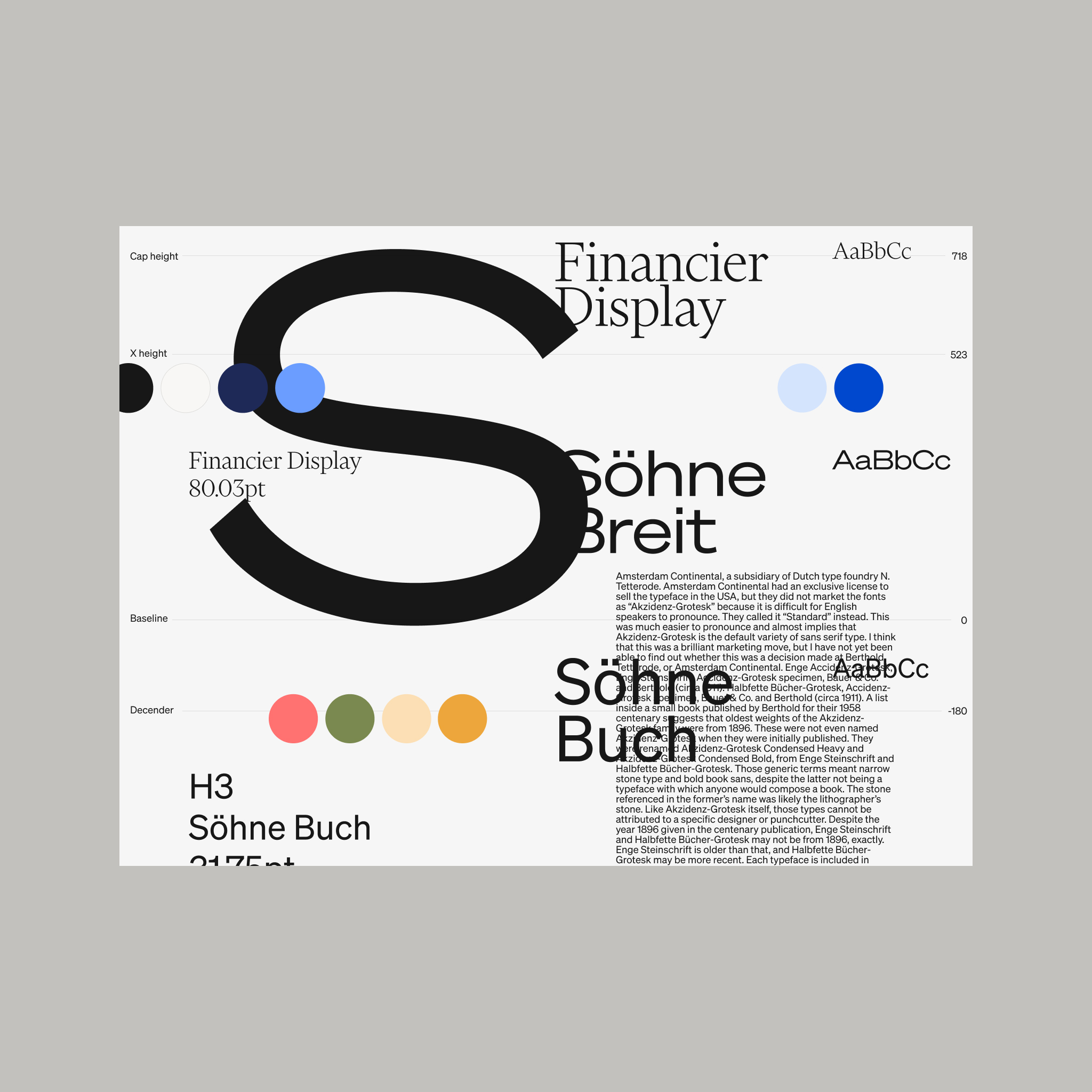 Brand slide showing typography and color palette.