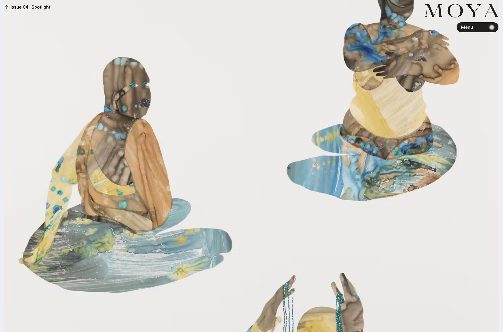 Website design for Moya Magazine featuring big art and minimal user interface.