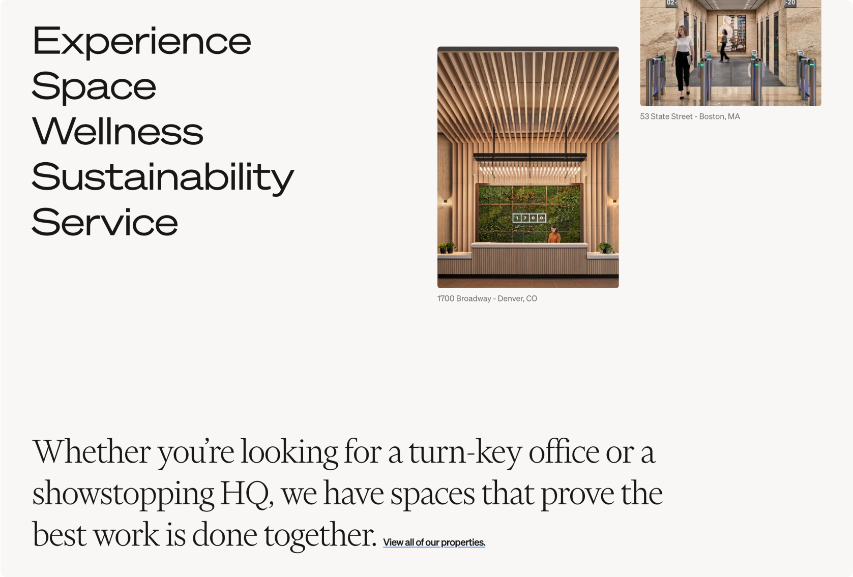 Website design for Beacon Capital Partners featuring clean typography paired with elegant imagery.