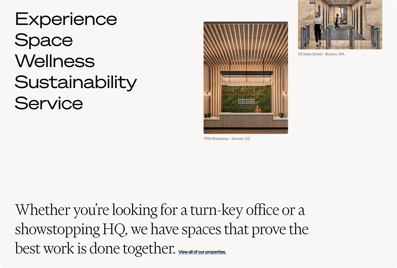 Website design for Beacon Capital Partners featuring clean typography paired with elegant imagery.