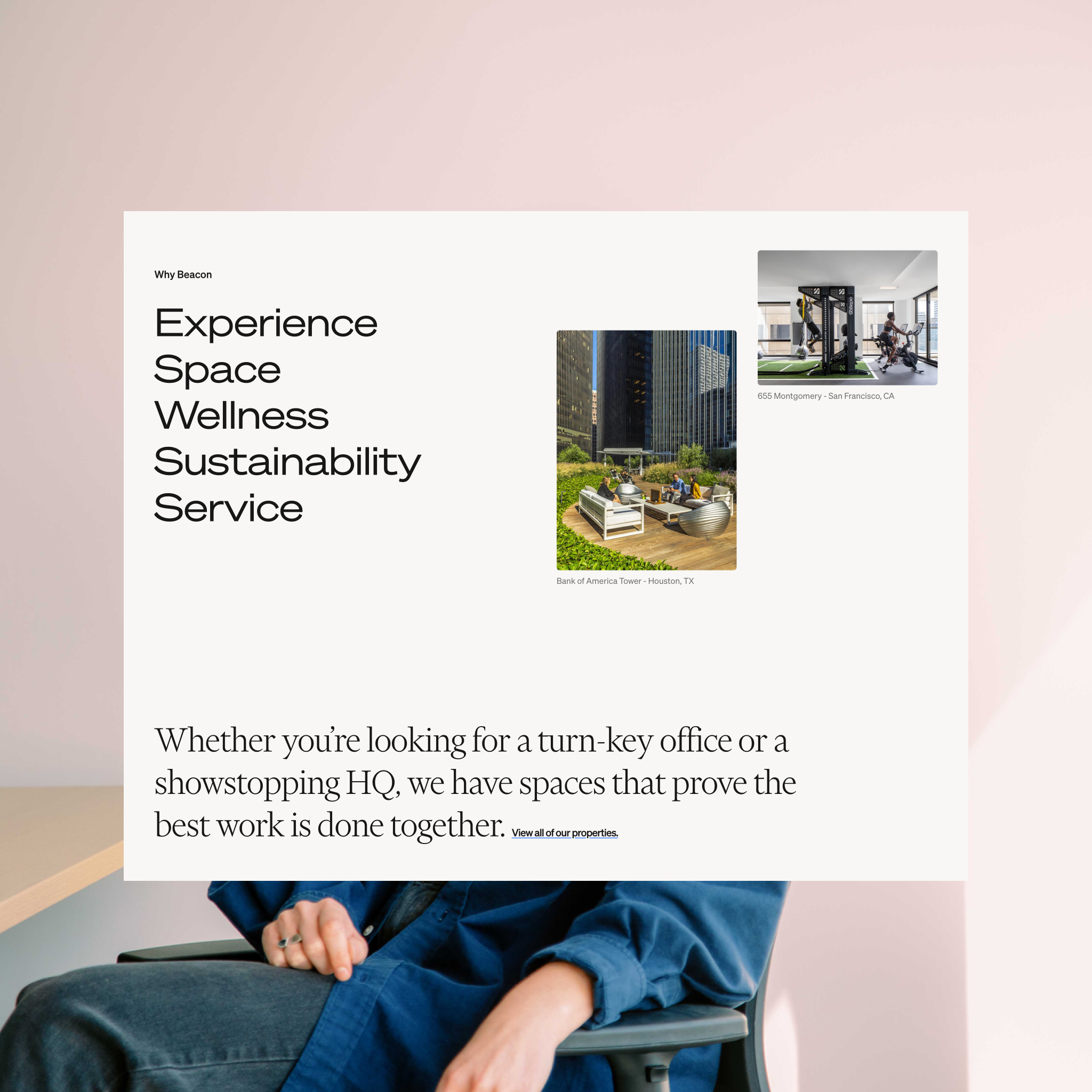 Website design for Beacon Capital featuring part of the home page showing elegant layout with clean typography and image layouts.