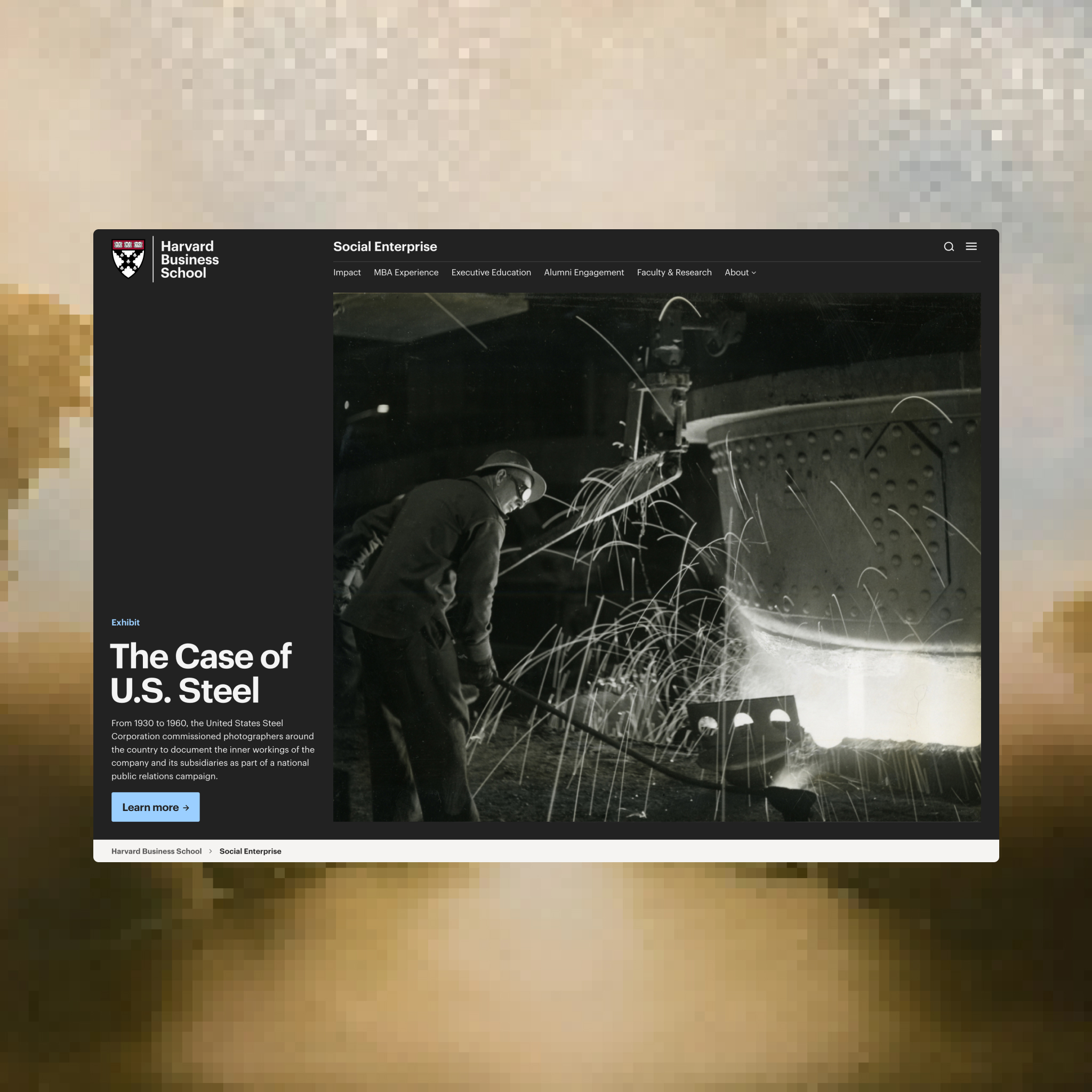 Website design for HBS featuring a desktop design for a landing page topper.