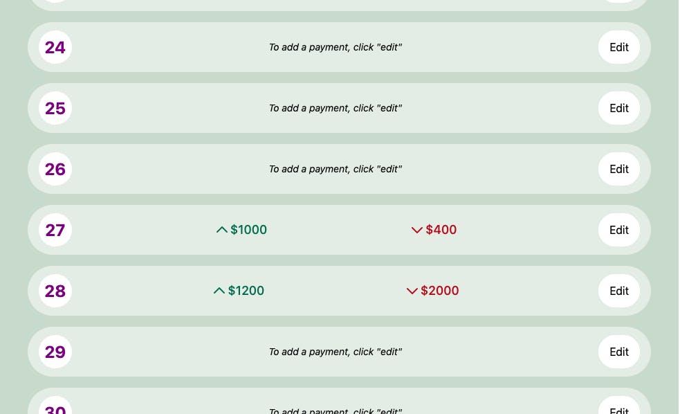 inputting debits and credits to the app