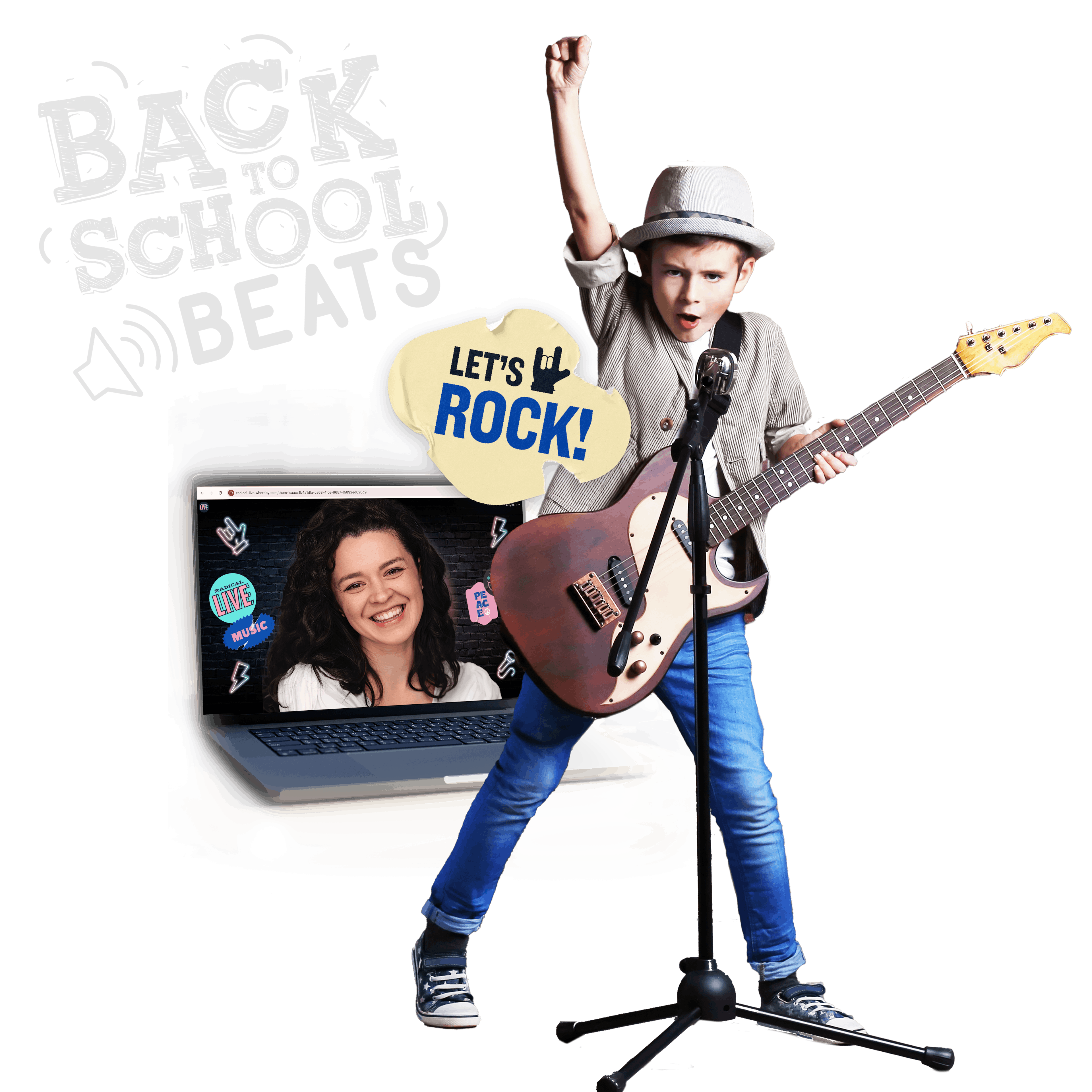 Image of a young person jamming out with a guitar