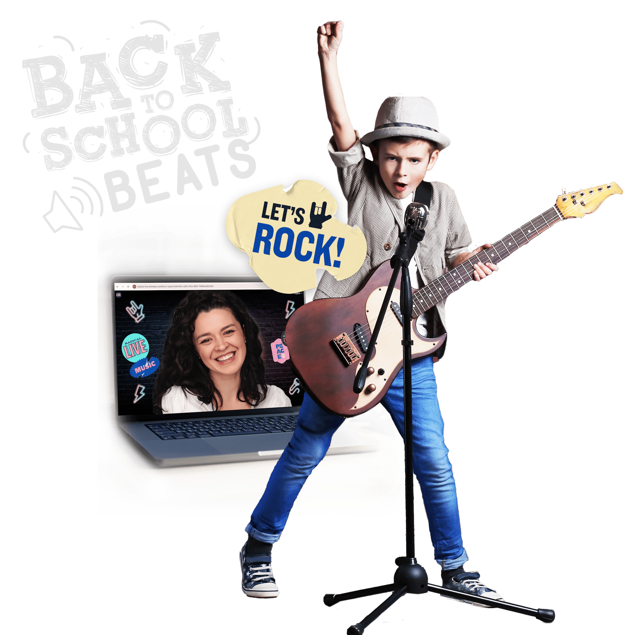 Image of a young person jamming out with a guitar