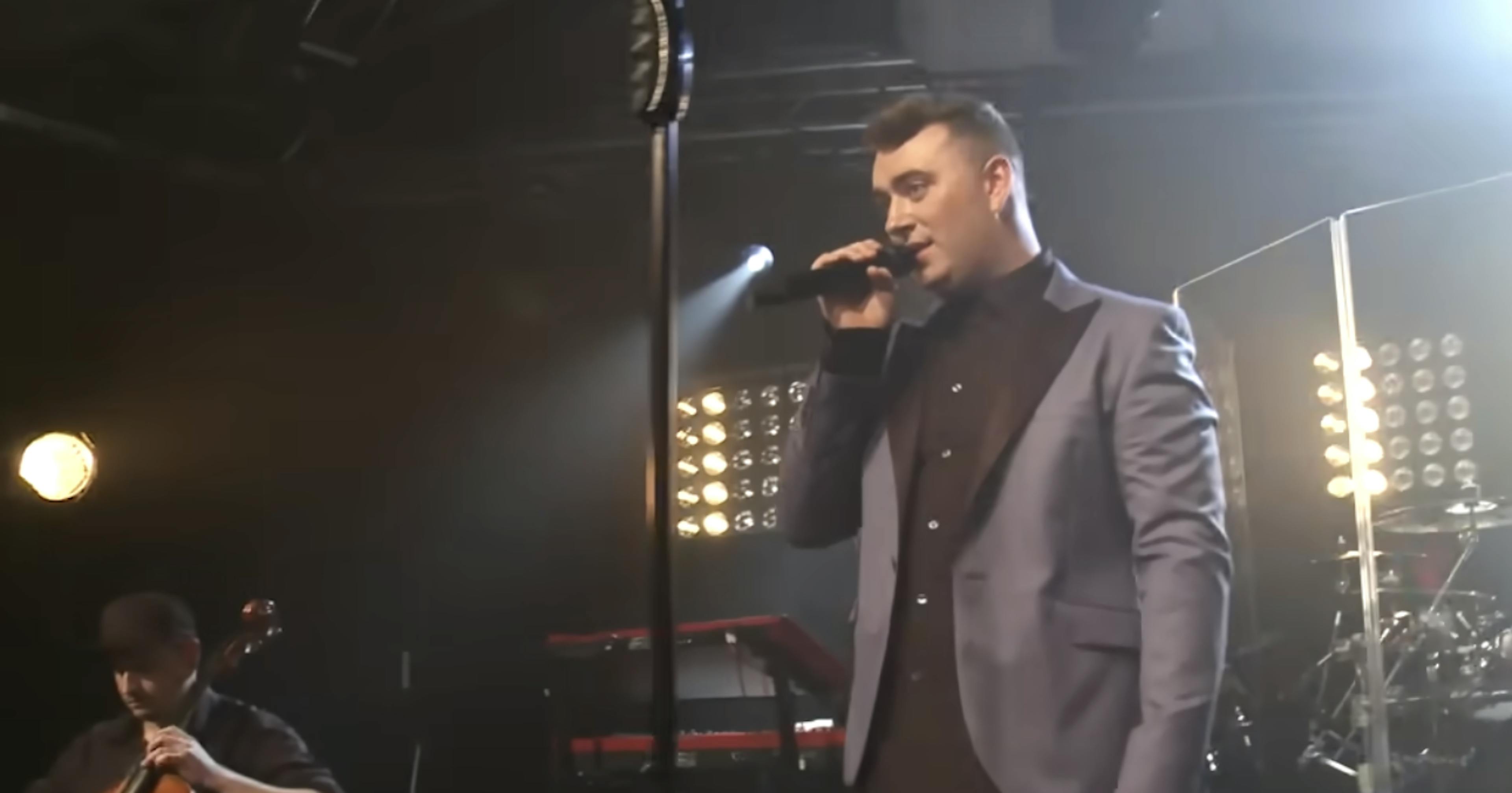 Sam Smith Singing on stage Harry Robinson playing Cello