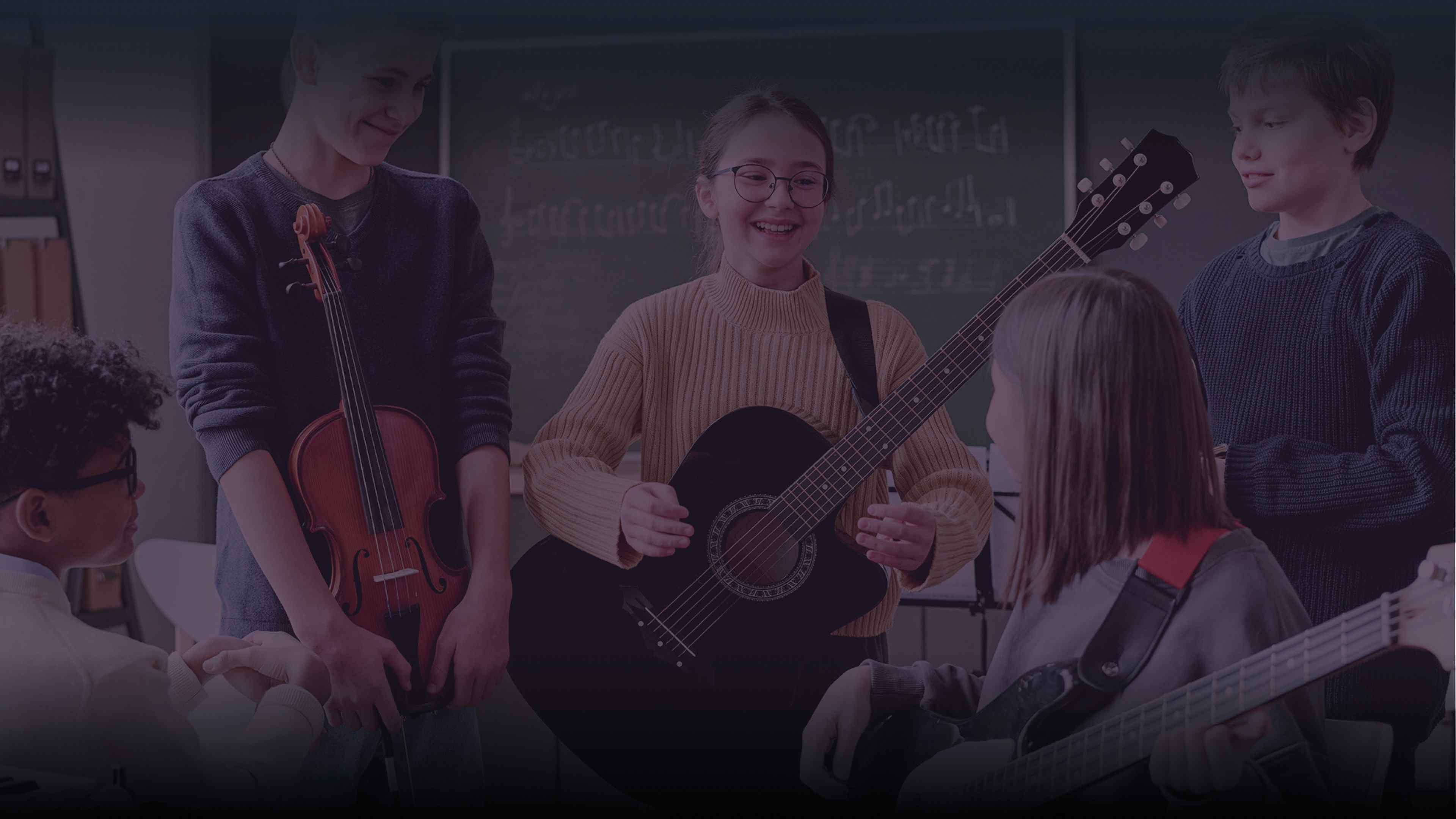 music students in school with instruments