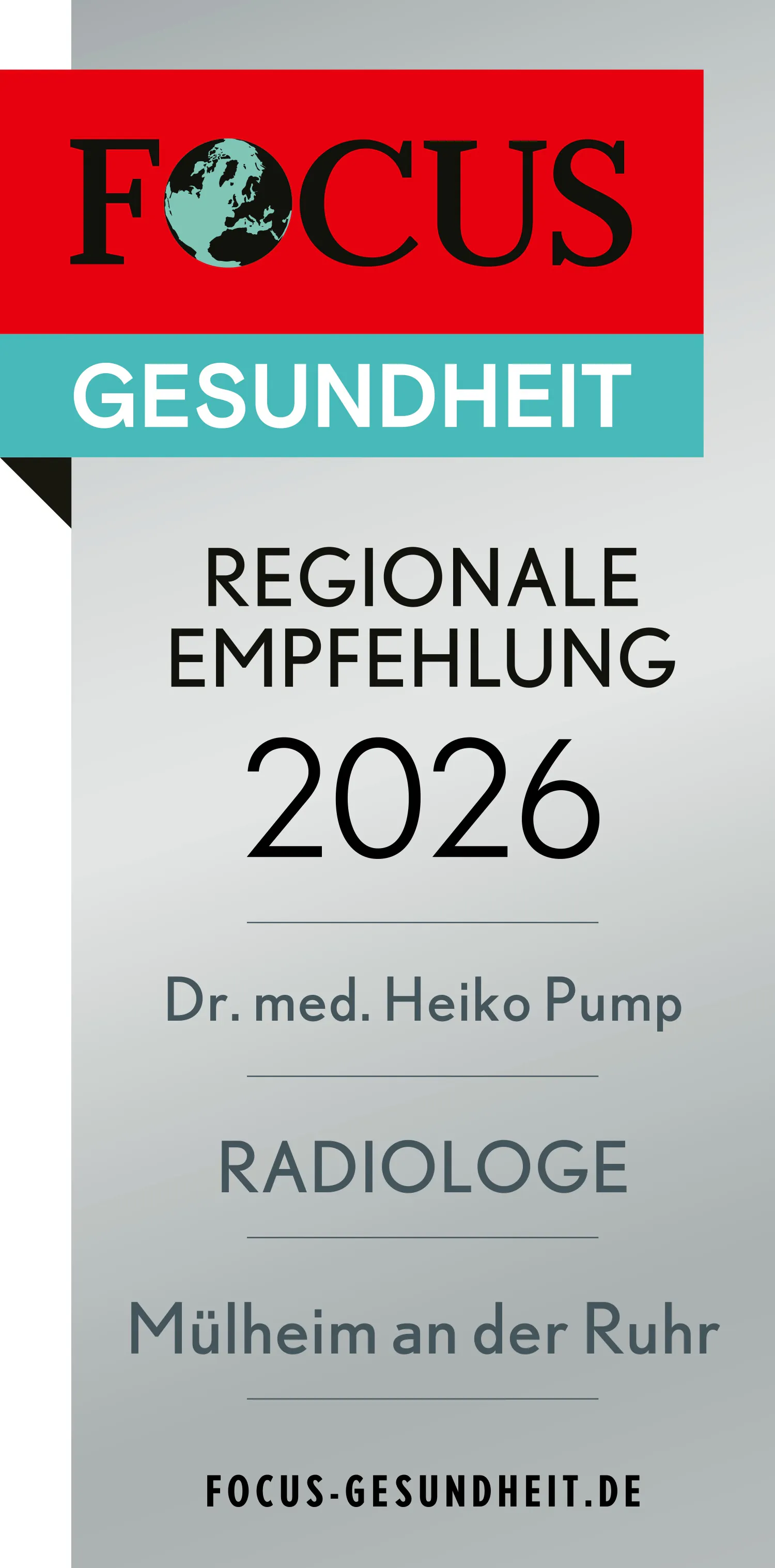 Zertifikat Empfehlung Focus Gesundheit 2026 Heiko Pump