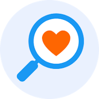 Goodsearch logo. Magnifying glass with heart in the middle of the looking glass