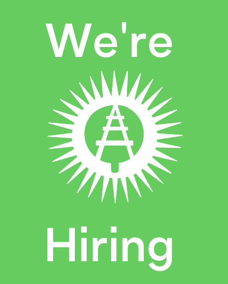 Green background with white Rail Park logo reads "We're Hiring"