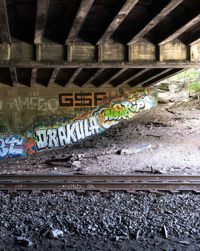 View of graffiti in the tunnel