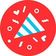 Red background with white confetti. A celebratory icon