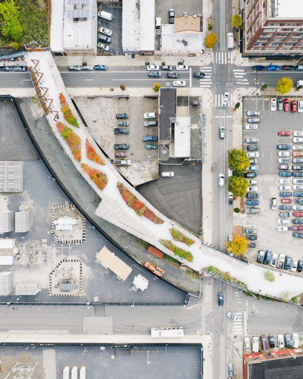 Aerial image of the Rail Park showing the streets below