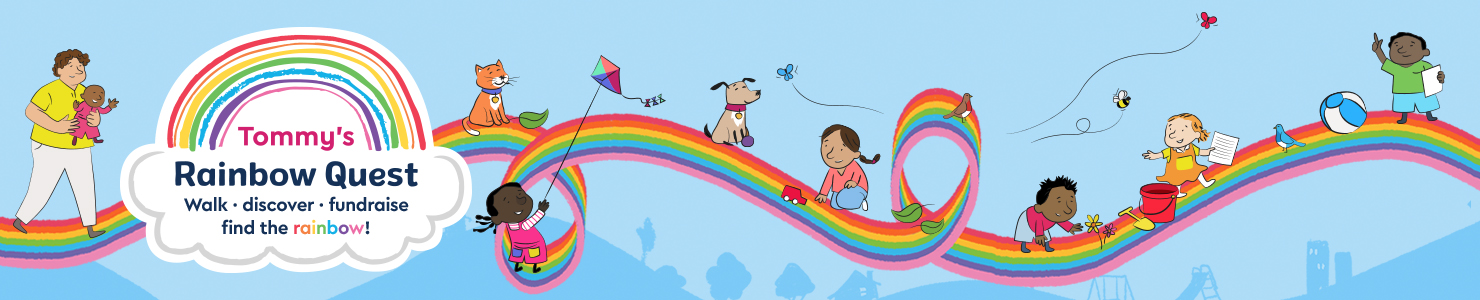 The website banner shows a rainbow path with children and adults, walking and playing along the path.