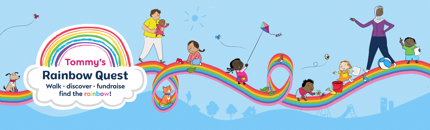 The website banner shows a rainbow path with children and adults, walking and playing along the path.
