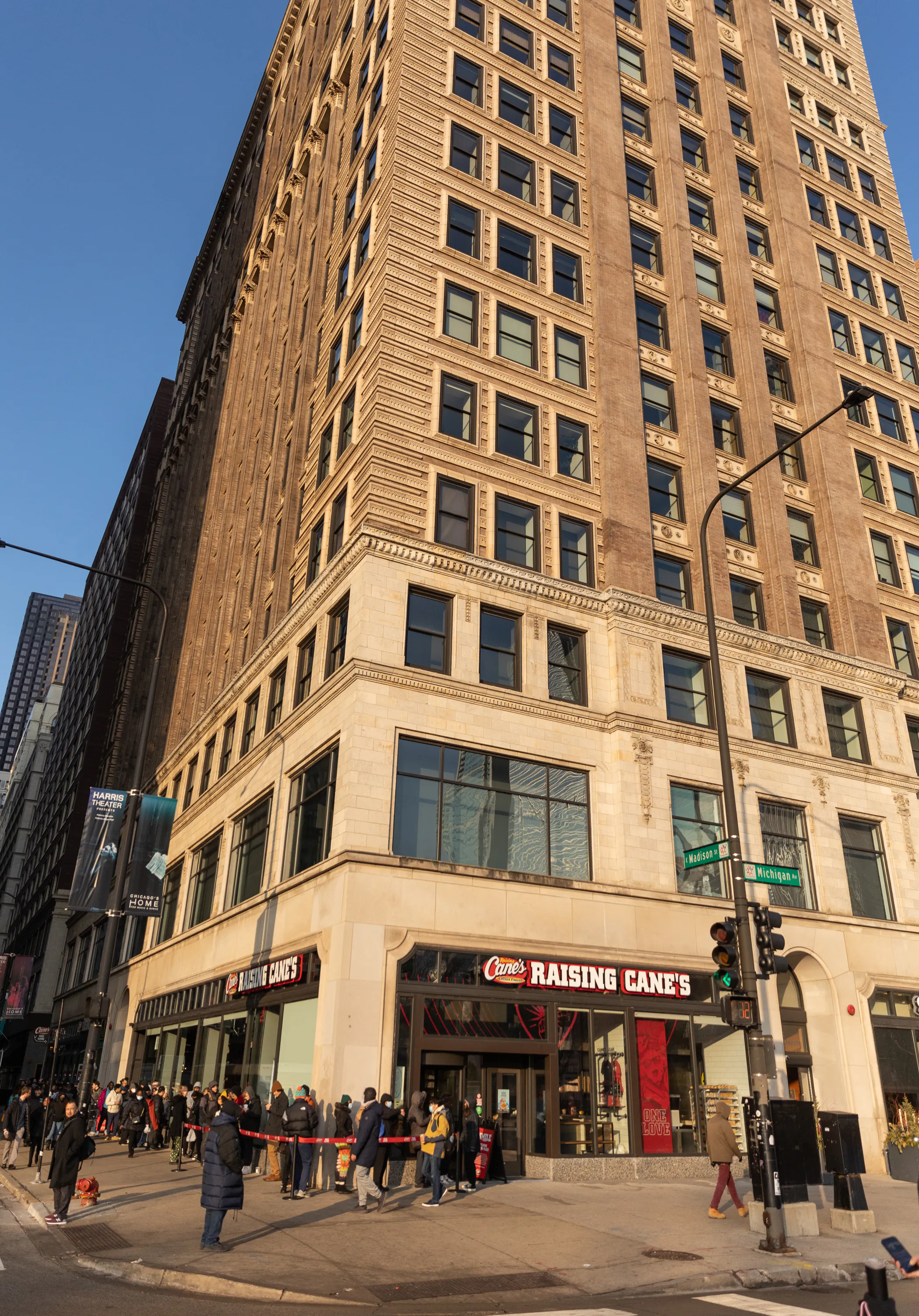 Raising Cane's at 2 N. Michigan Ave in the historic Montgomery Ward headquarters