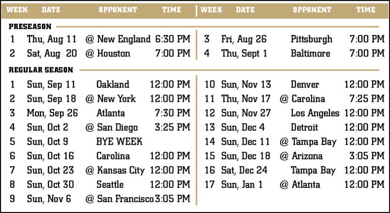 Saints 2015-16 season schedule