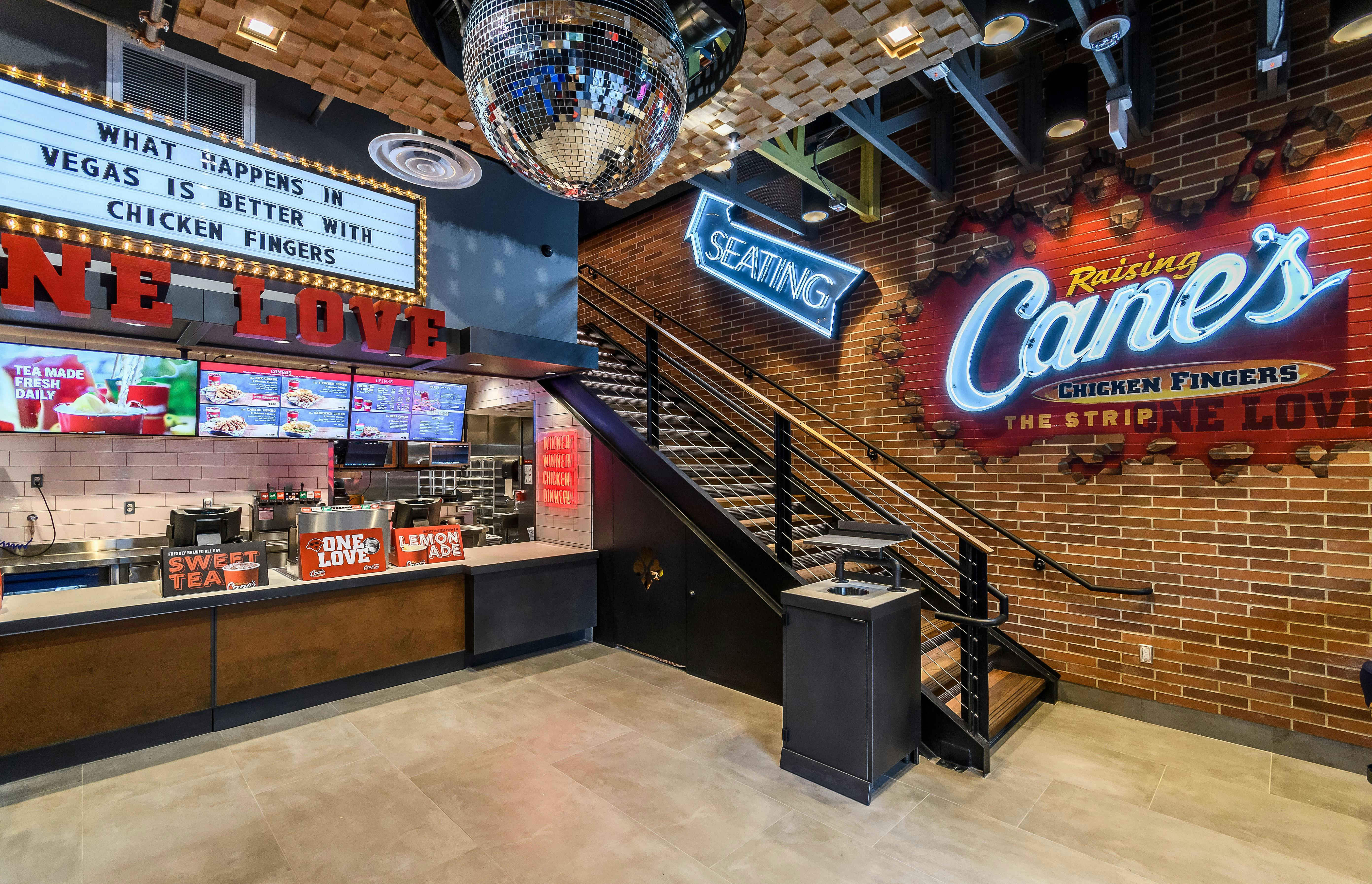 Interior of Raising Cane's Las Vegas on the strip location. 