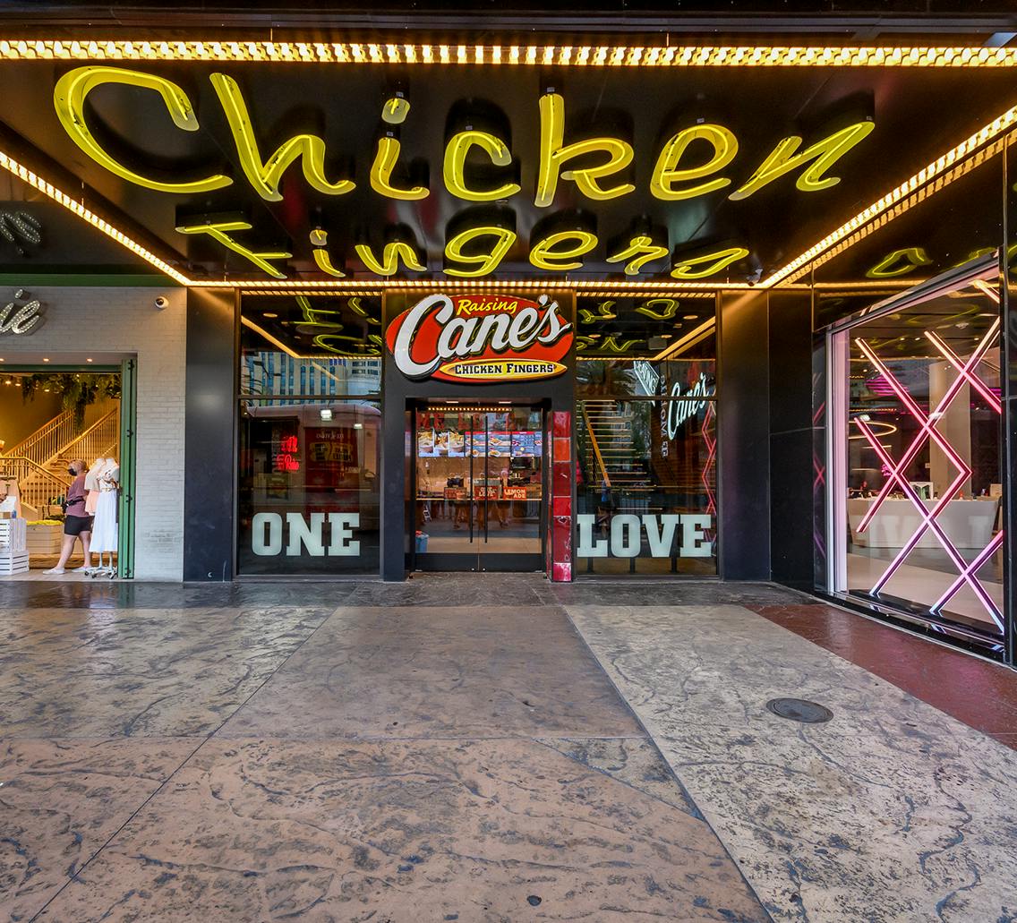 Front entrance of Raising Cane's Las Vegas on the Strip location.