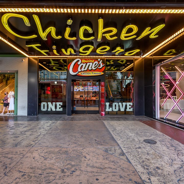 Front entrance of Raising Cane's Las Vegas on the Strip location.