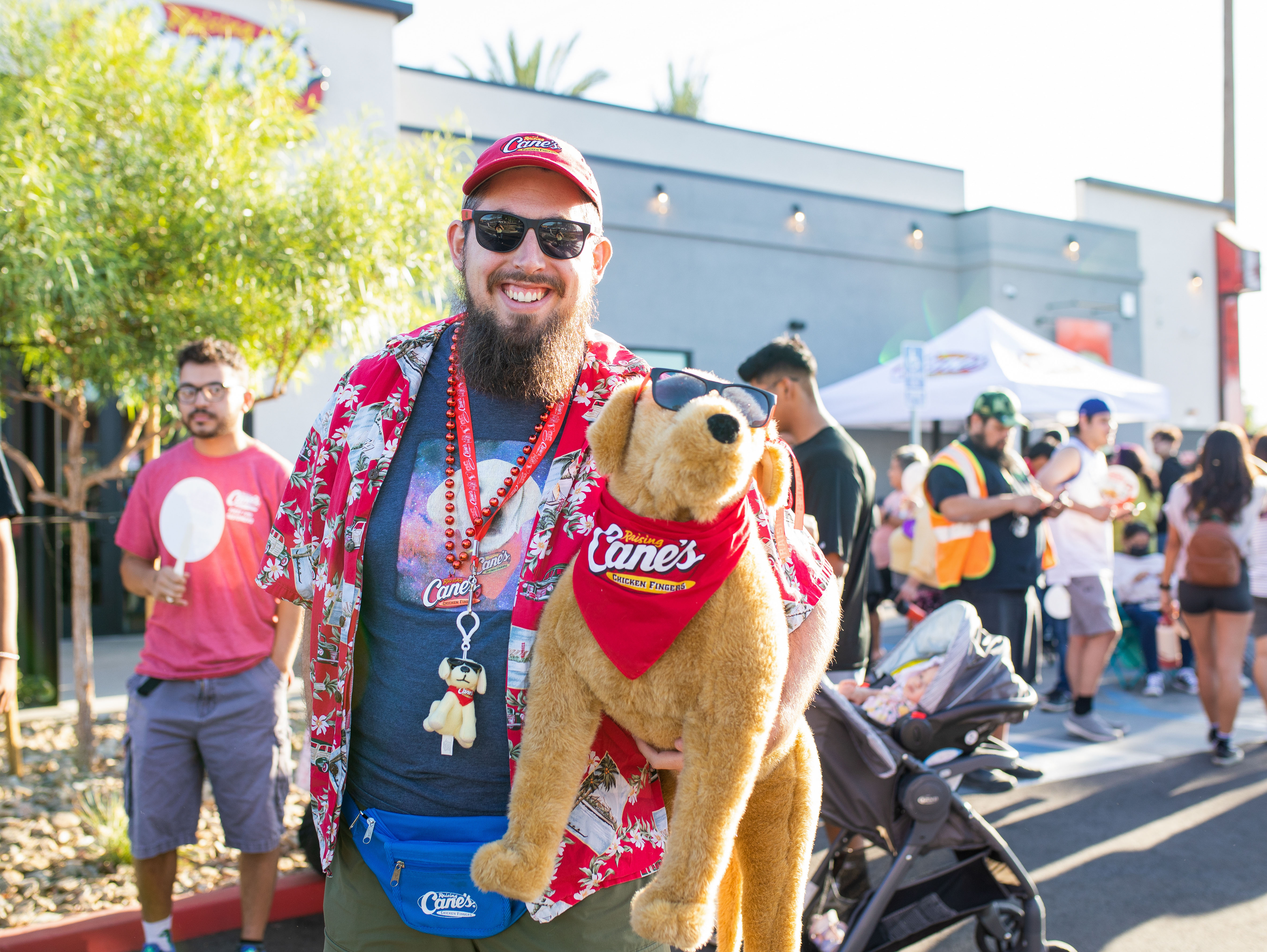 Caniac wearing and carrying Cane's gear