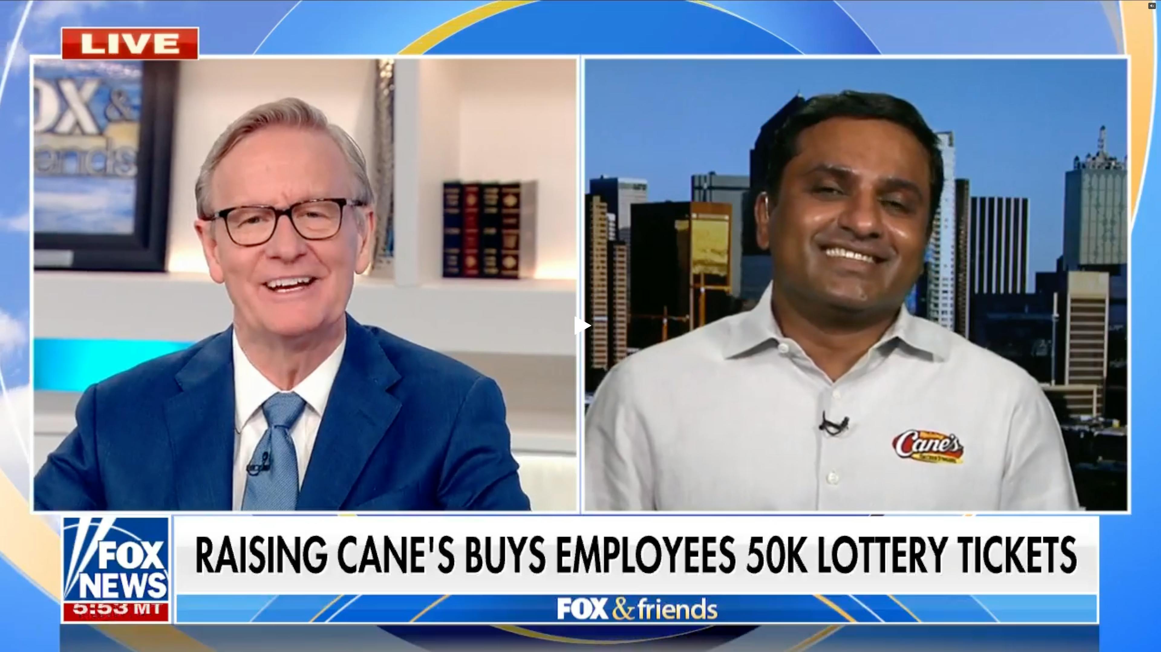 Raising Cane's Co-CEO being interviewed on the news