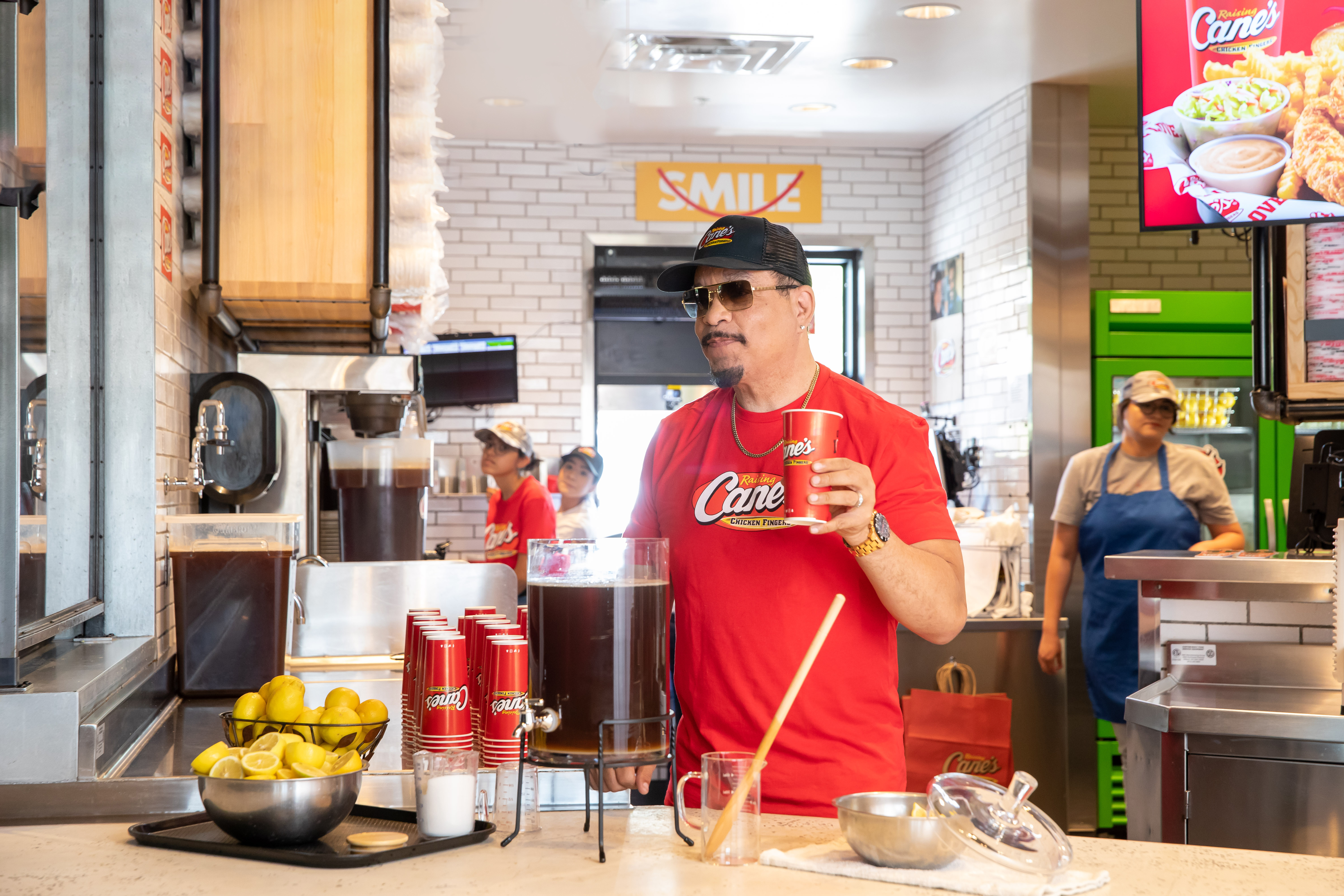 Rapper, Ice-T, with Raising Cane's sweet Tea.