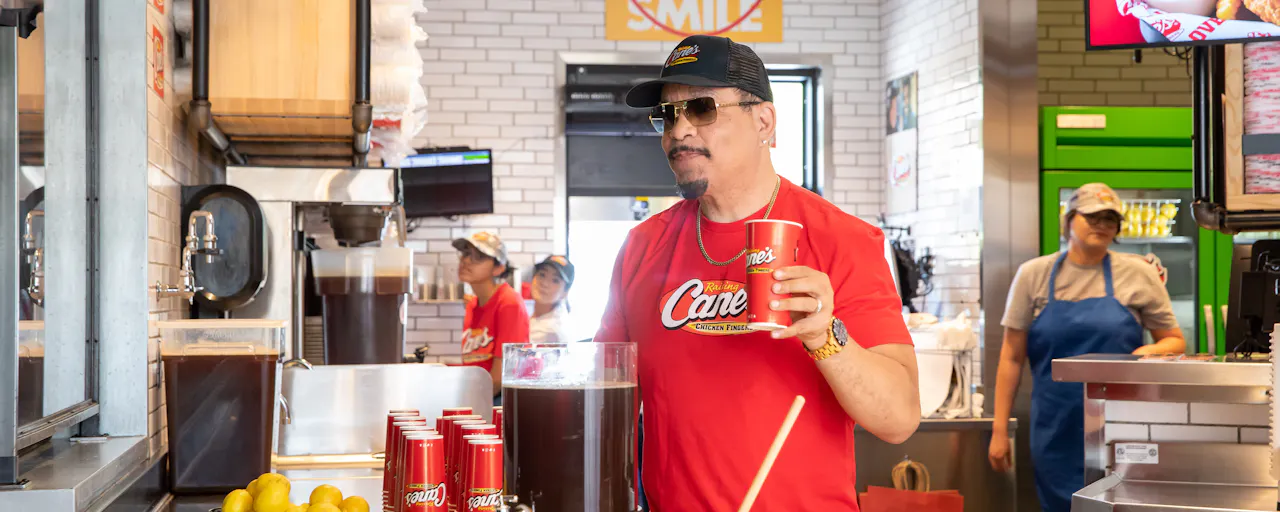 Rapper, Ice-T, with Raising Cane's sweet Tea.