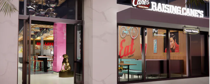 Rendering of exterior or Miami South Beach Raising Cane's